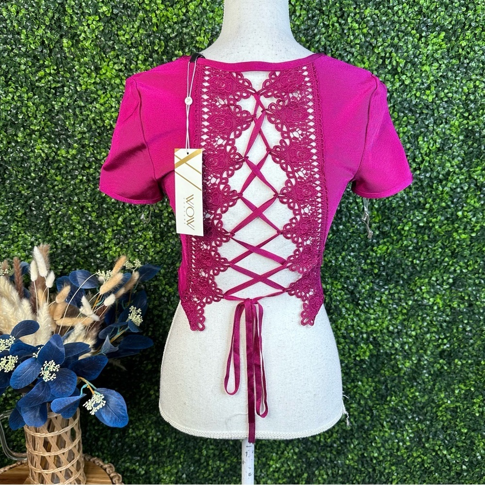 Nwt Lace up bandage material magenta top nwt
